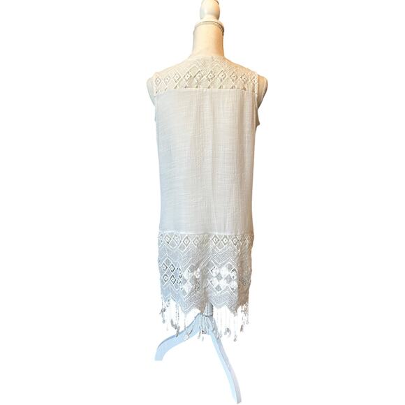 Boho Fairy Fringe Embroidered Indigo Soul White Crochet trim tunic Size Small - Picture 2 of 7